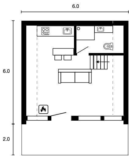 Смотреть планировку модульного дома a-frame 1 этаж