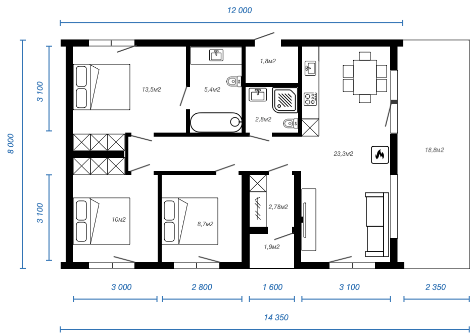 Смотреть планировку модульного дома alpinefachwerk 1 этаж