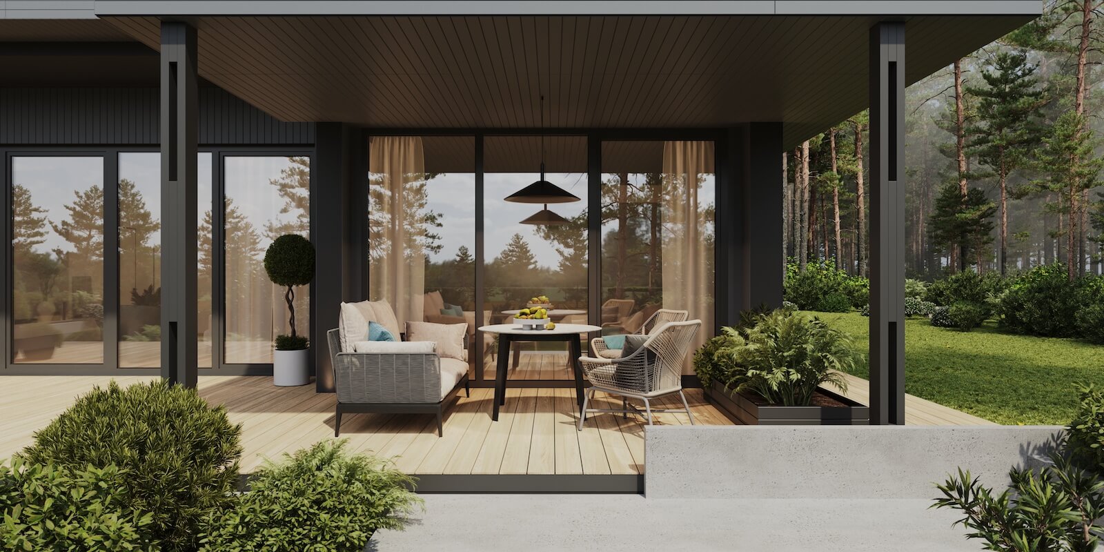 Модульные дома и бани под кдюч. Проекты барнхаусов или с плоской крышей. Проект номер andorra