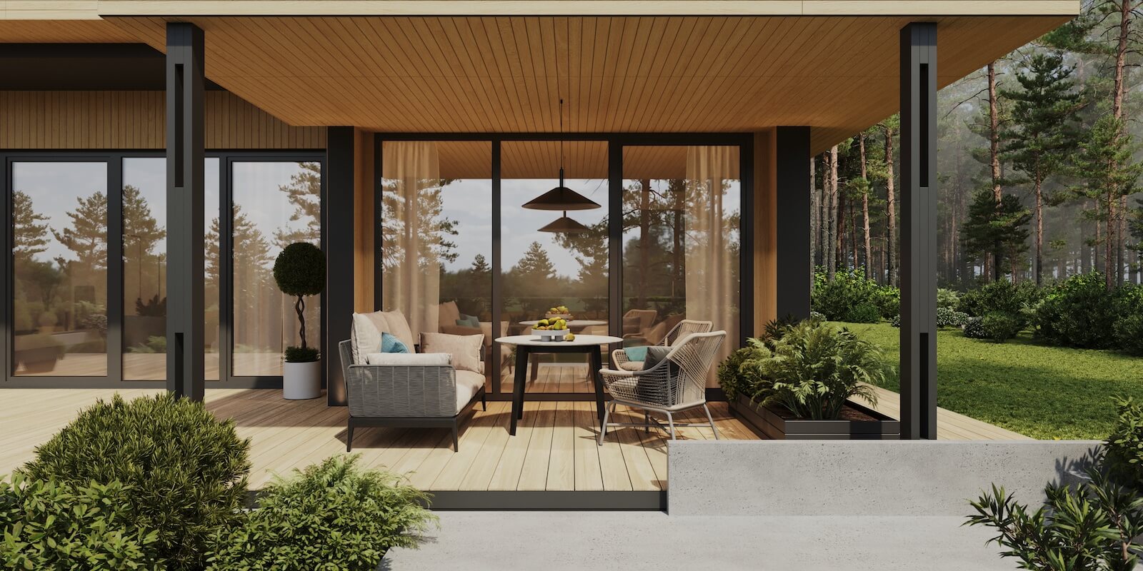 Модульные дома и бани под кдюч. Проекты барнхаусов или с плоской крышей. Проект номер andorra