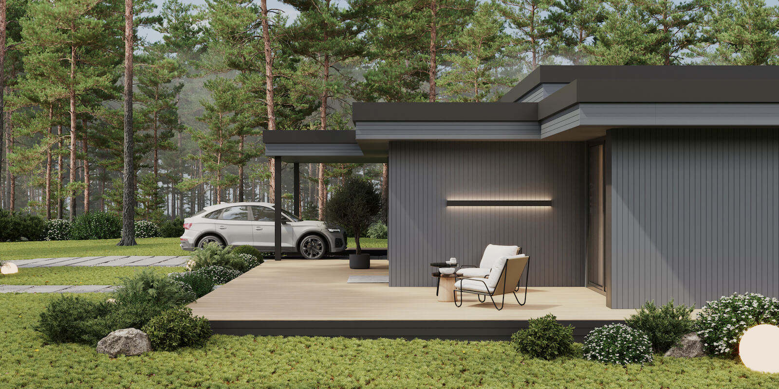 Модульные дома и бани под кдюч. Проекты барнхаусов или с плоской крышей. Проект номер andorra