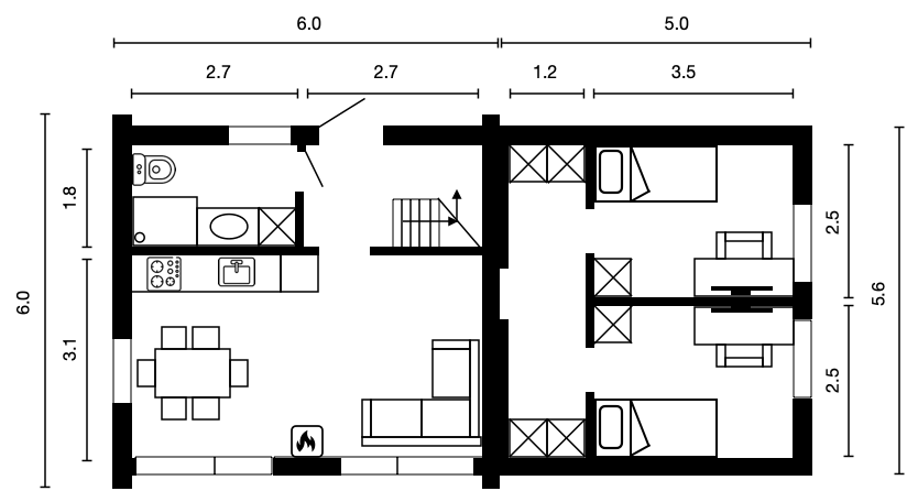 Смотреть планировку модульного дома barn72 1 этаж