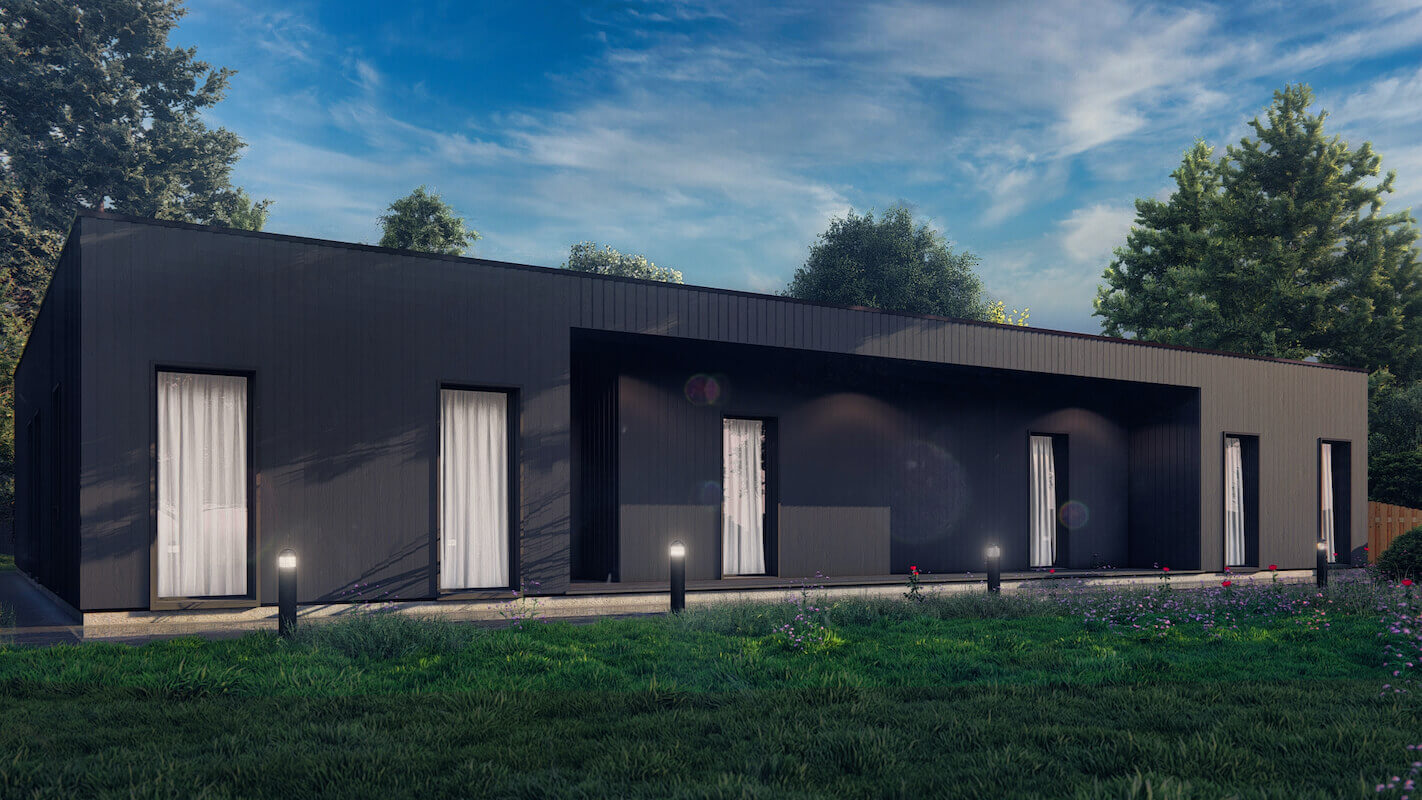 Модульные дома и бани под кдюч. Проекты барнхаусов или с плоской крышей. Проект номер brooklyn