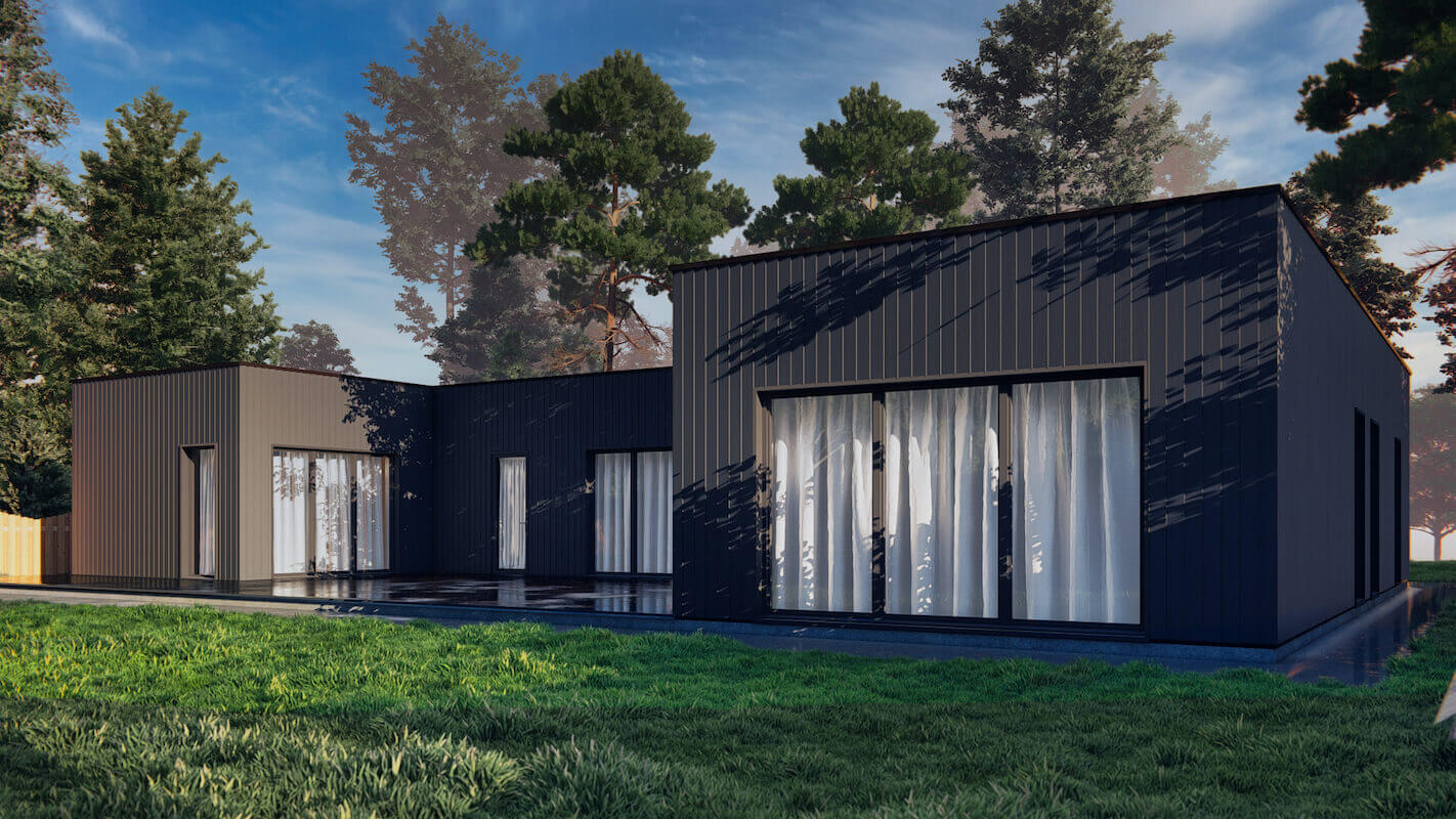 Модульные дома и бани под кдюч. Проекты барнхаусов или с плоской крышей. Проект номер brooklyn