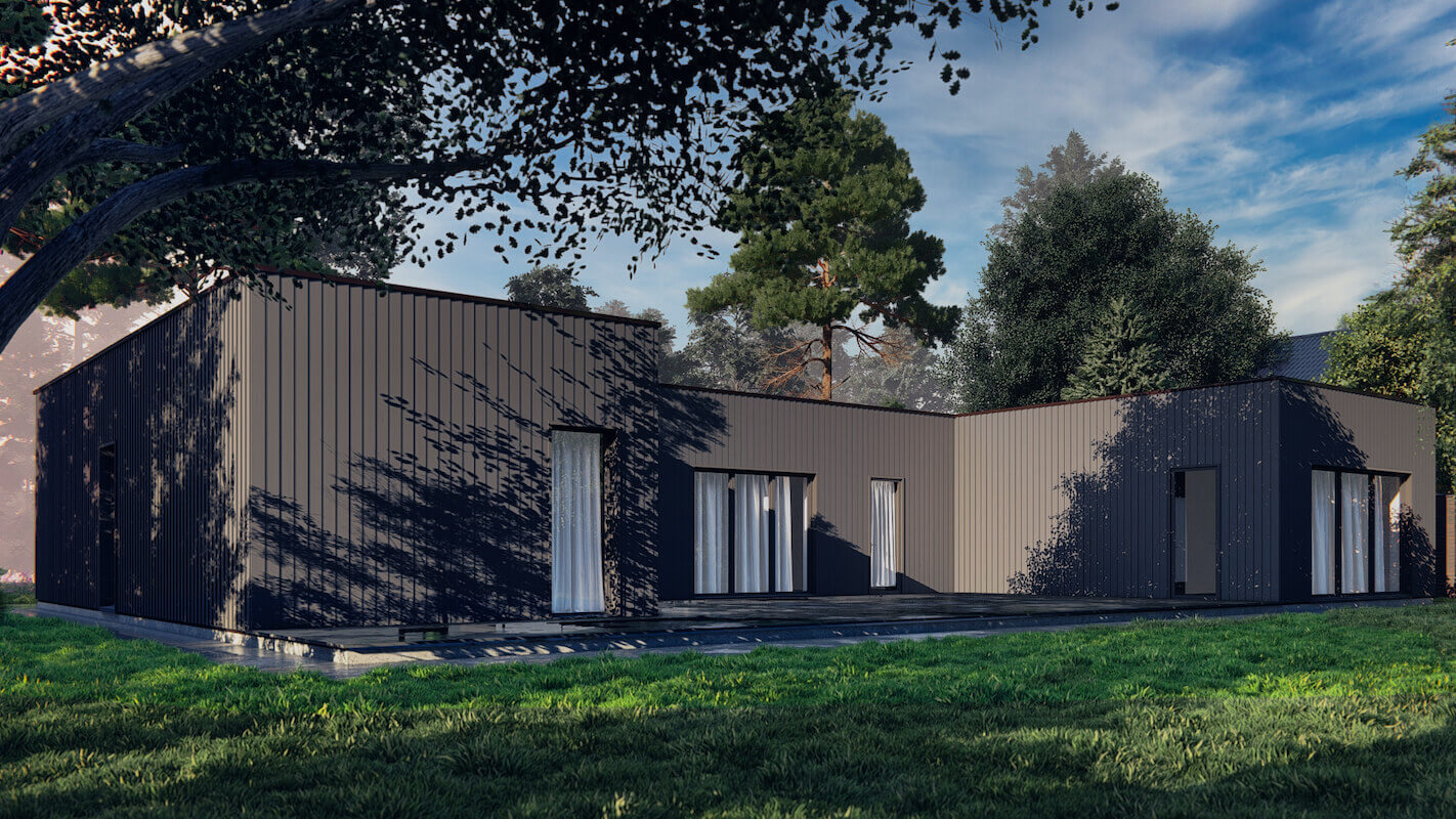 Модульные дома и бани под кдюч. Проекты барнхаусов или с плоской крышей. Проект номер brooklyn