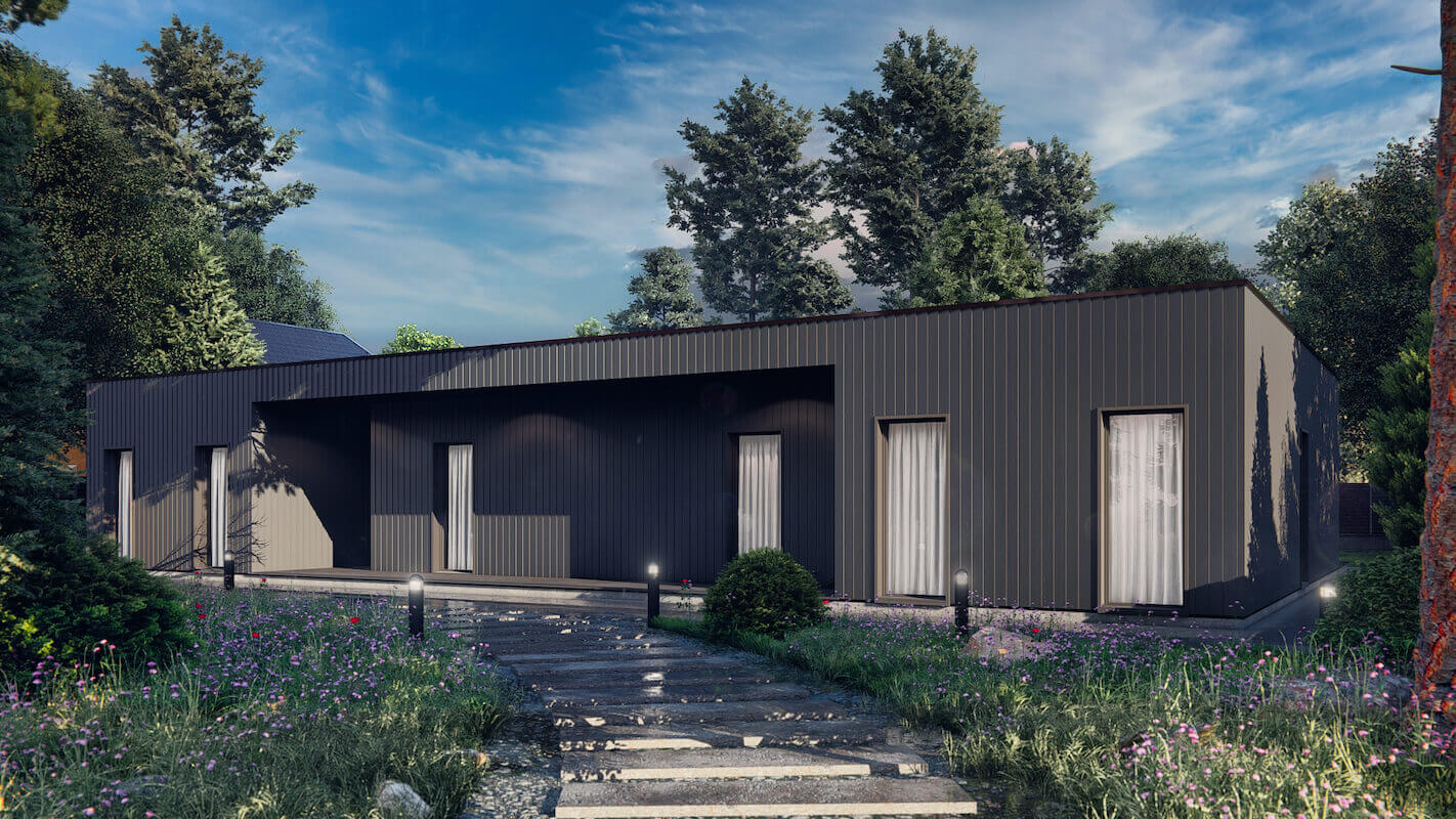 Модульные дома и бани под кдюч. Проекты барнхаусов или с плоской крышей. Проект номер brooklyn