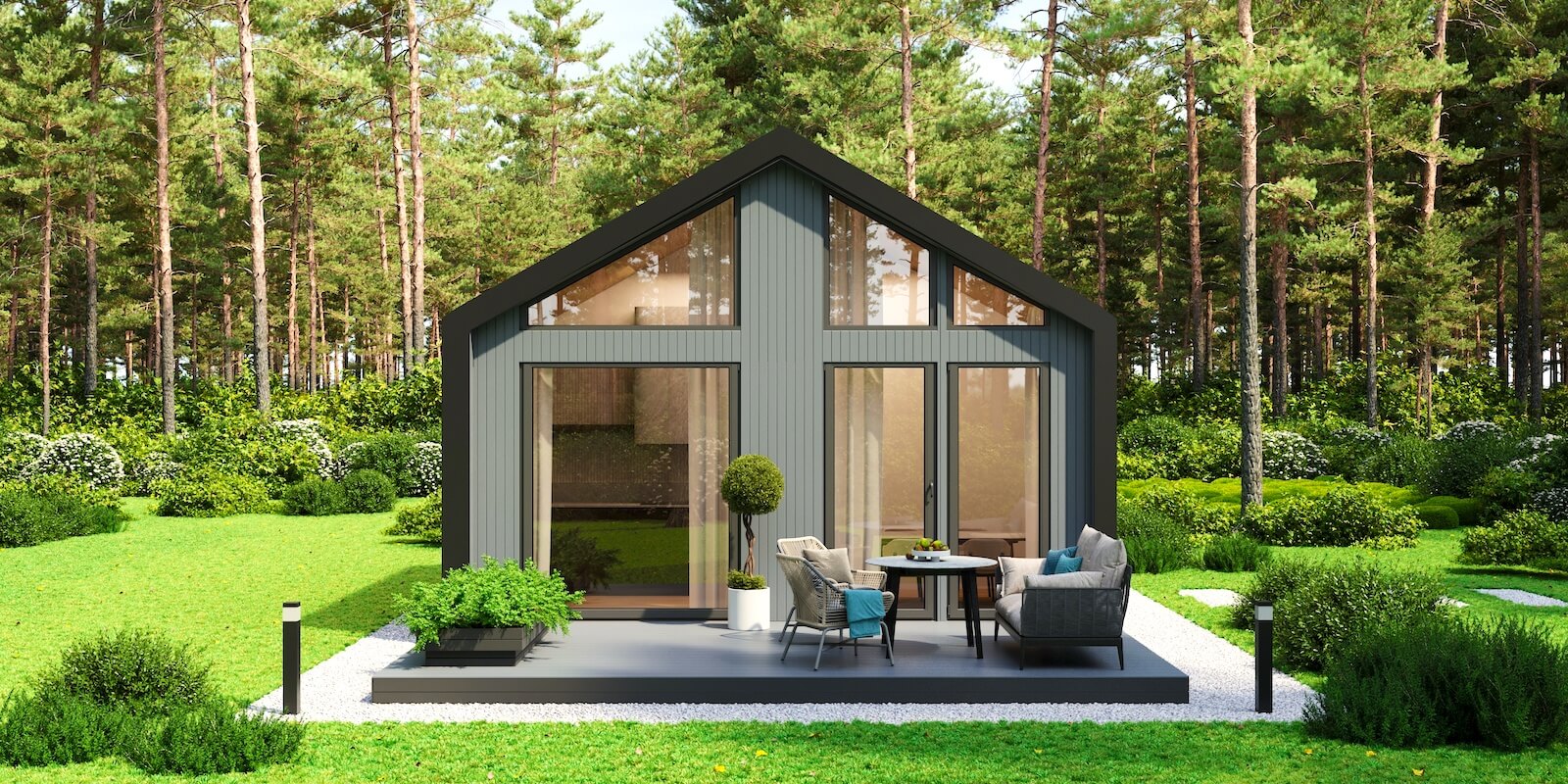 Модульные дома и бани под кдюч. Проекты барнхаусов или с плоской крышей. Проект номер chalet