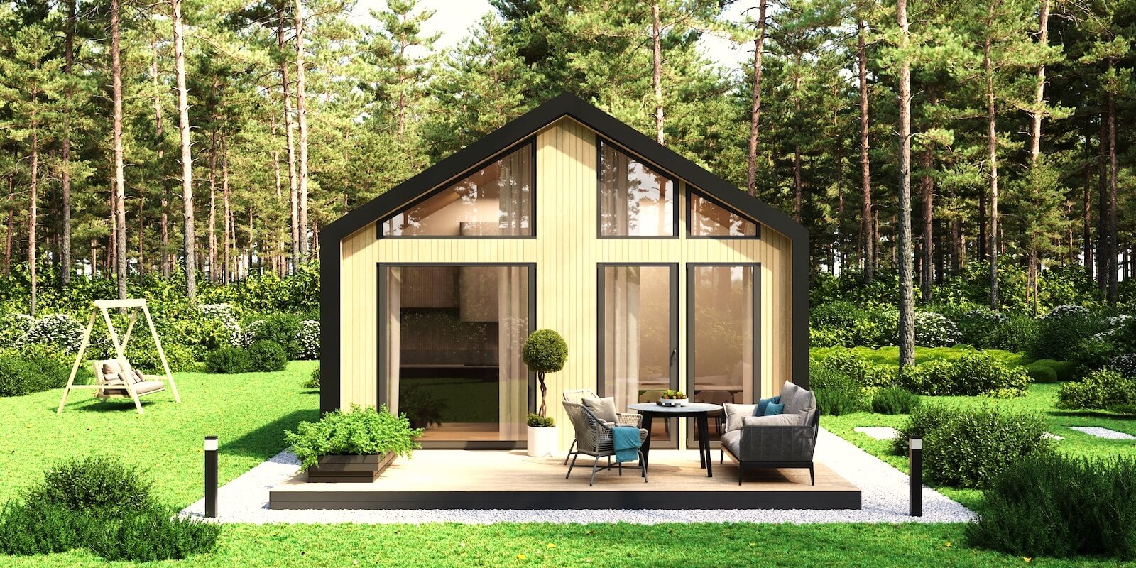 Модульные дома и бани под кдюч. Проекты барнхаусов или с плоской крышей. Проект номер chalet