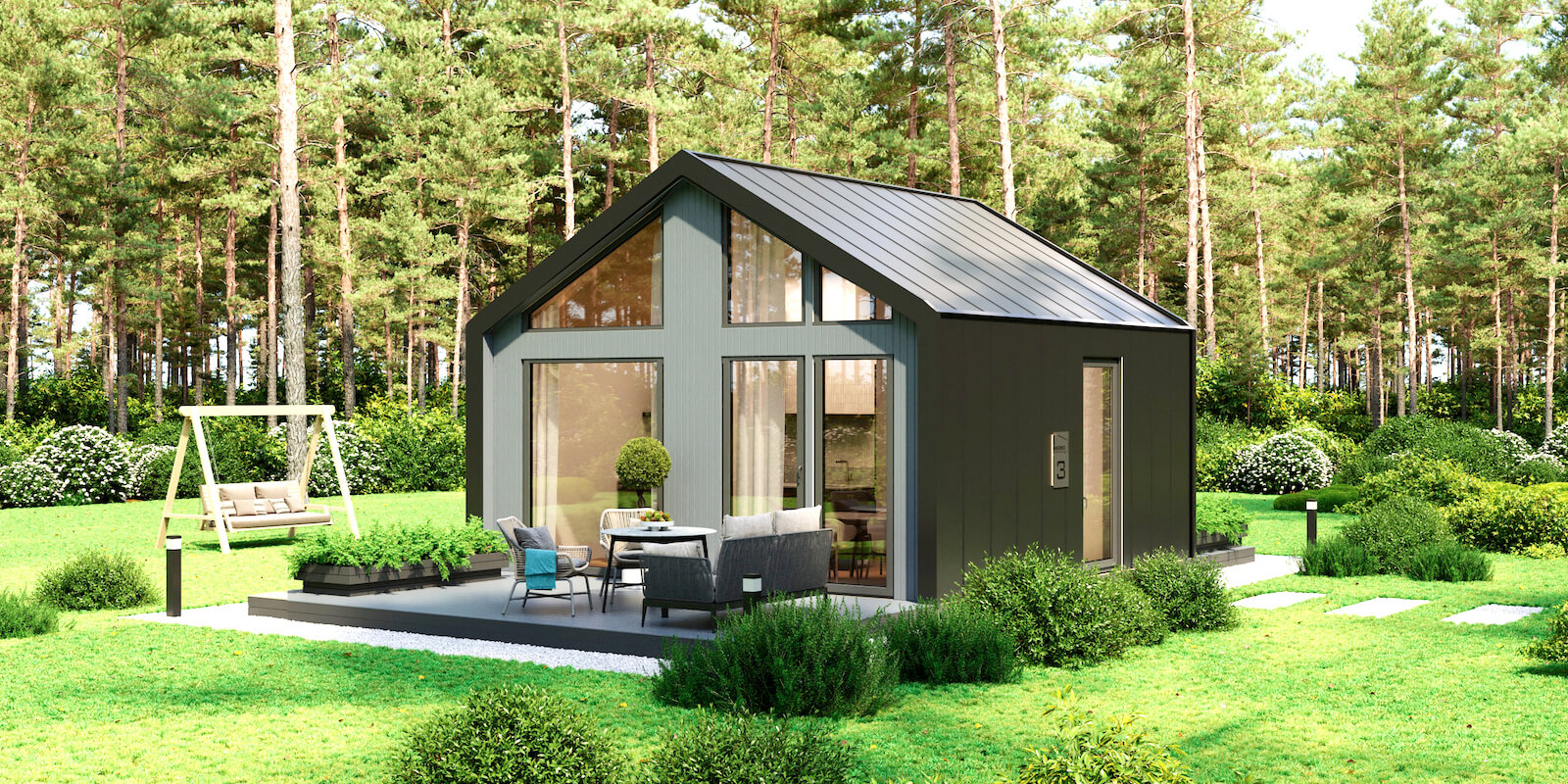 Модульные дома и бани под кдюч. Проекты барнхаусов или с плоской крышей. Проект номер chalet