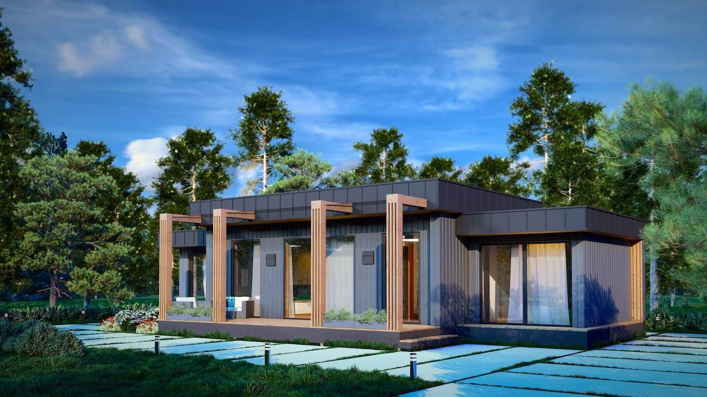 Модульные дома и бани под кдюч. Проекты барнхаусов или с плоской крышей. Проект номер manhattan