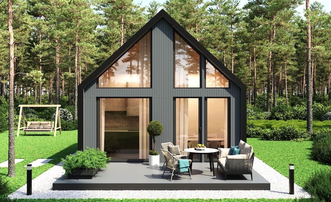 Модульные дома и бани под кдюч. Проекты барнхаусов или с плоской крышей. Проект номер montblanc