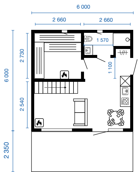 Смотреть планировку модульного дома montblanc 1 этаж