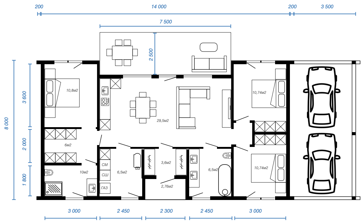 Смотреть планировку модульного дома openspace 1 этаж